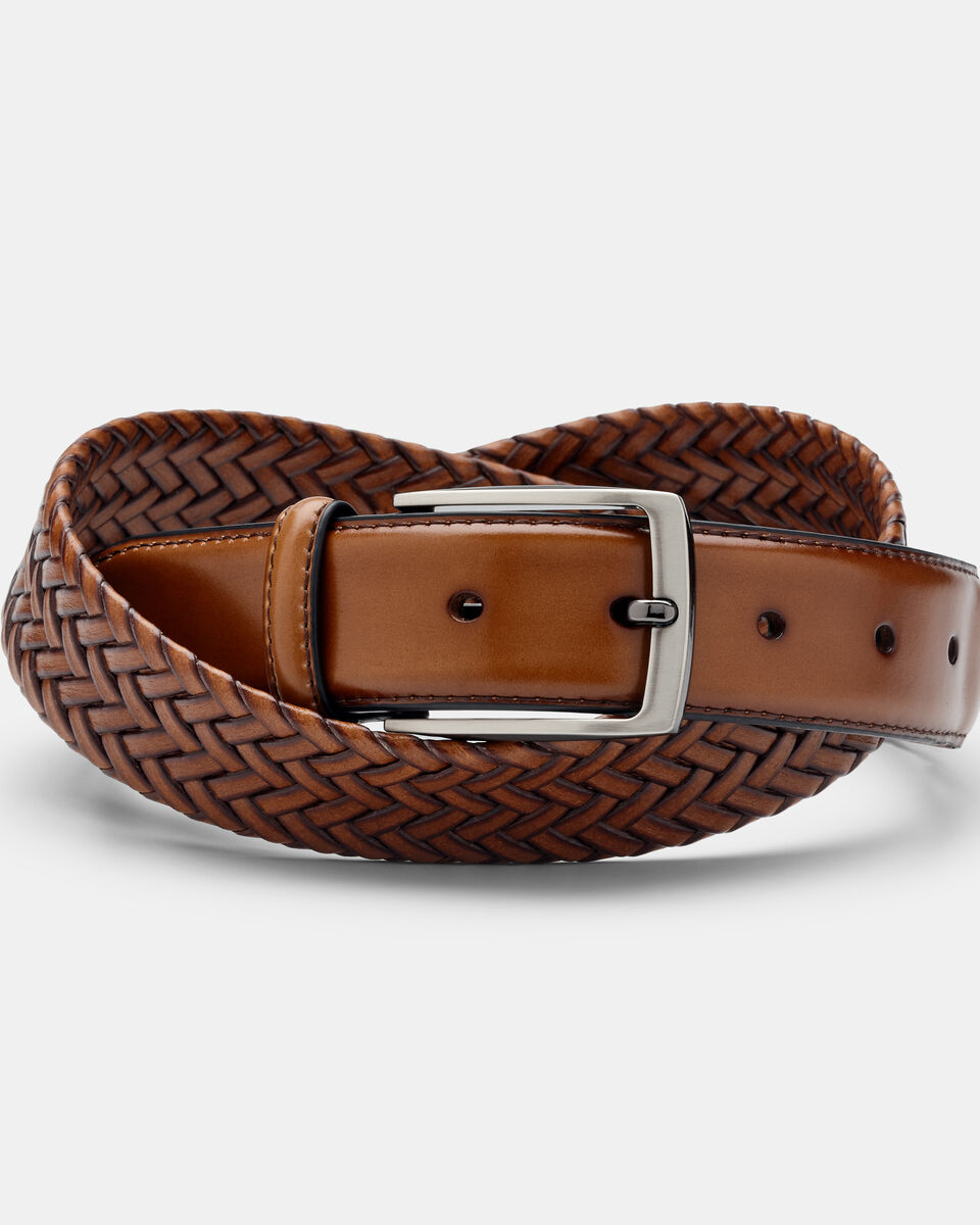 Darron Woven Leather Belt, Light Tan, hi-res